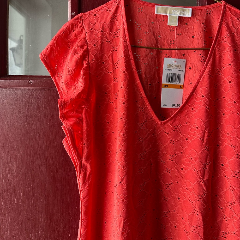 Michael Kors Red Lace V-Neck Blouse - Picture 4 of 7